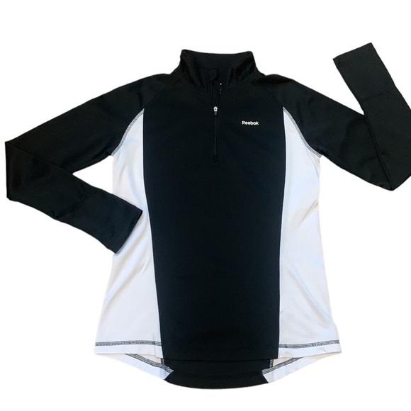 Reebok PlayDry Black and White Fitted High Neck 1/4 Zip Track Jacket Size‎ M - Picture 3 of 8